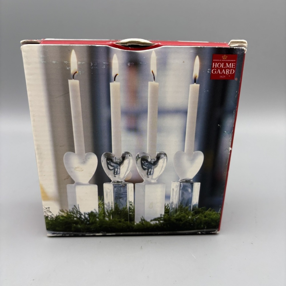 Vintage Holmegaard Anja Kjaer Heart Glass Candlestick Holders Set‎ Of 4